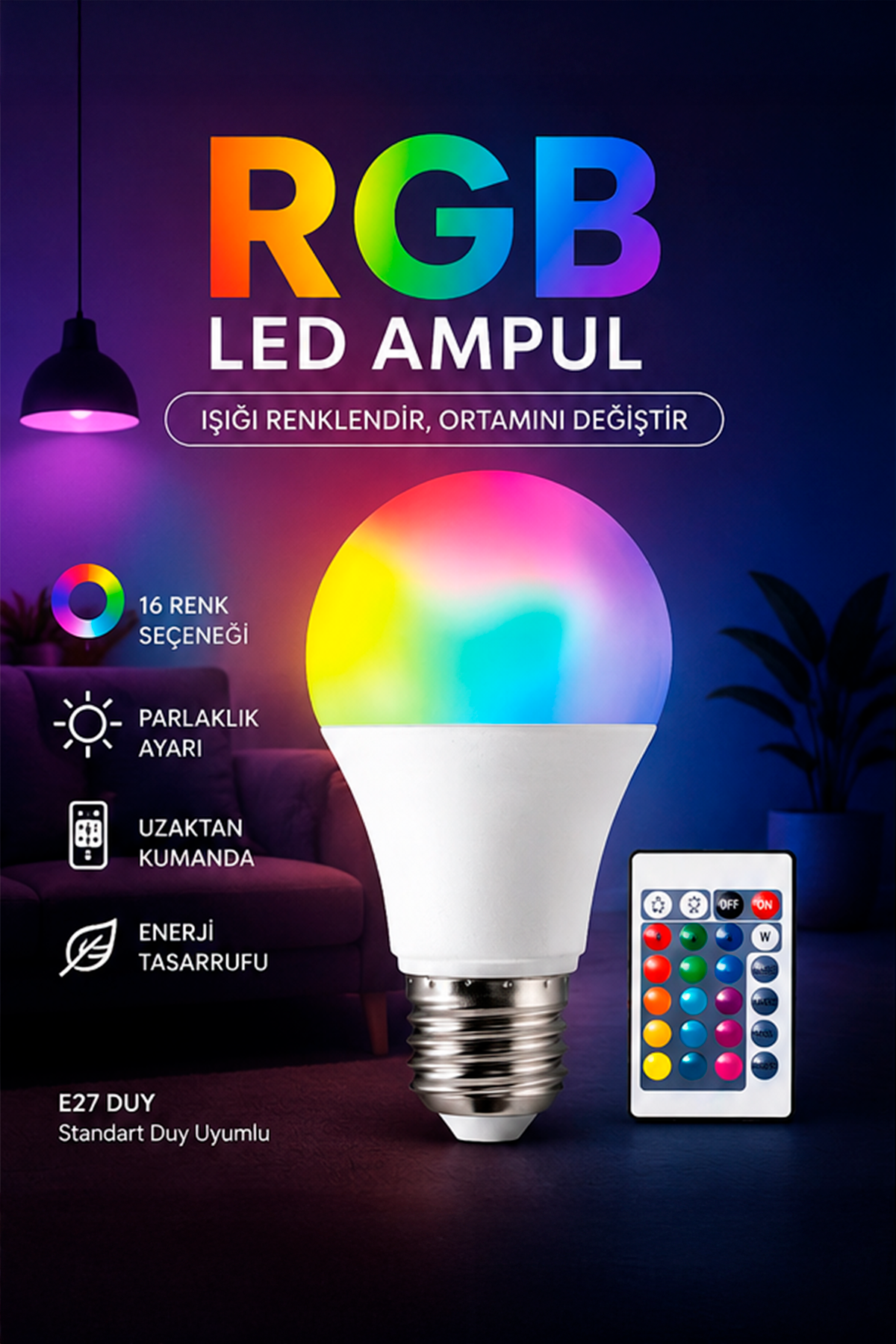 ITHINK RENK DEĞİŞTİREN RGB KUMANDALI LED AMPUL LP-42 ITHINK RENK DEĞİŞTİREN RGB KUMANDALI LED AMPUL LP-42