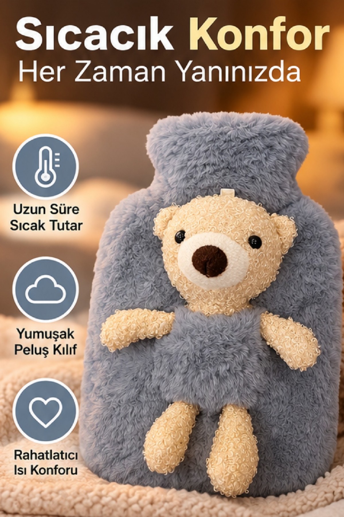 JOYSIDEA PELUŞ AYICIKLI SICAK SU TORBASI (GRİ) JOYSIDEA PELUŞ AYICIKLI SICAK SU TORBASI (GRİ)