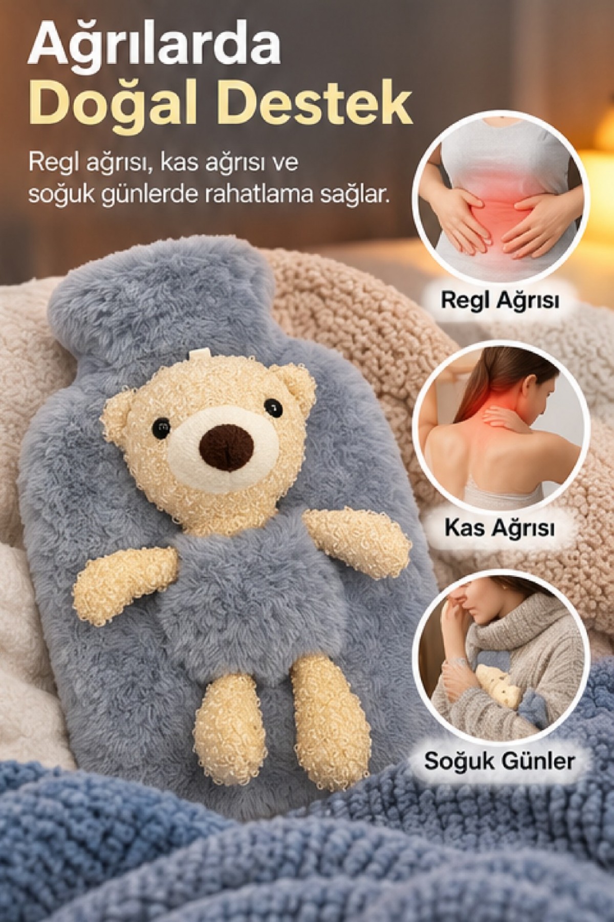 JOYSIDEA PELUŞ AYICIKLI SICAK SU TORBASI (GRİ)