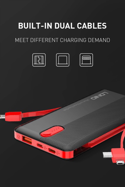 LDNIO 20.000 MAH POWERBANK DAHİLİ 3İN1 KABLO PL2014 BLACK