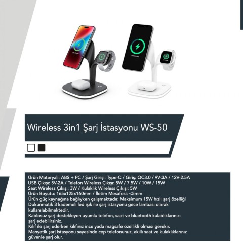 ITHINK 5IN1 WIRELESS ŞARJ İSTASYONU WS-50 BEYAZ