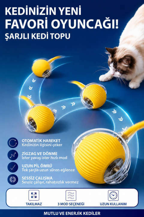İ-PETS C02 ŞARJLI KEDİ TOPU (SARI)