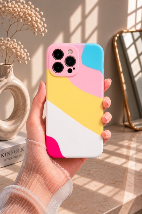 ITHINK IPHONE 12 PRO UYUMLU RAINBOW SİLİNEBİLİR KAPAK ( PEMBE )