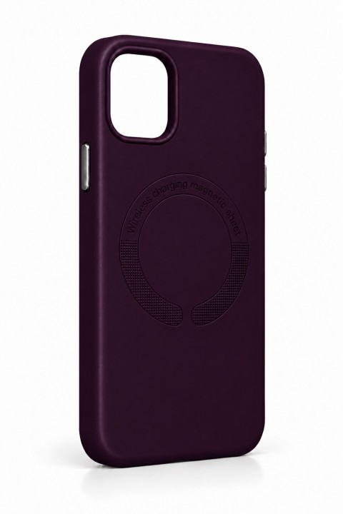 ITHINK IPHONE 15 PRO UYUMLU LEATHER MAGSAFE DERİ KAPAK (KOYU MOR)