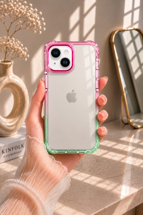 ITHINK IPHONE 15 UYUMLU SERENOMİ KAPAK (PEMBE-YEŞİL)