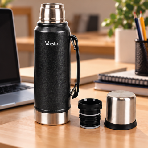 VAESKE ÇELİK TERMOS 1300ML (SİYAH)