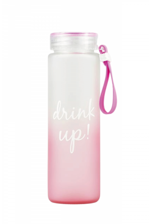 VAESKE TUTAMAÇLI BUZLU CAM MATARA 480ML (PEMBE)