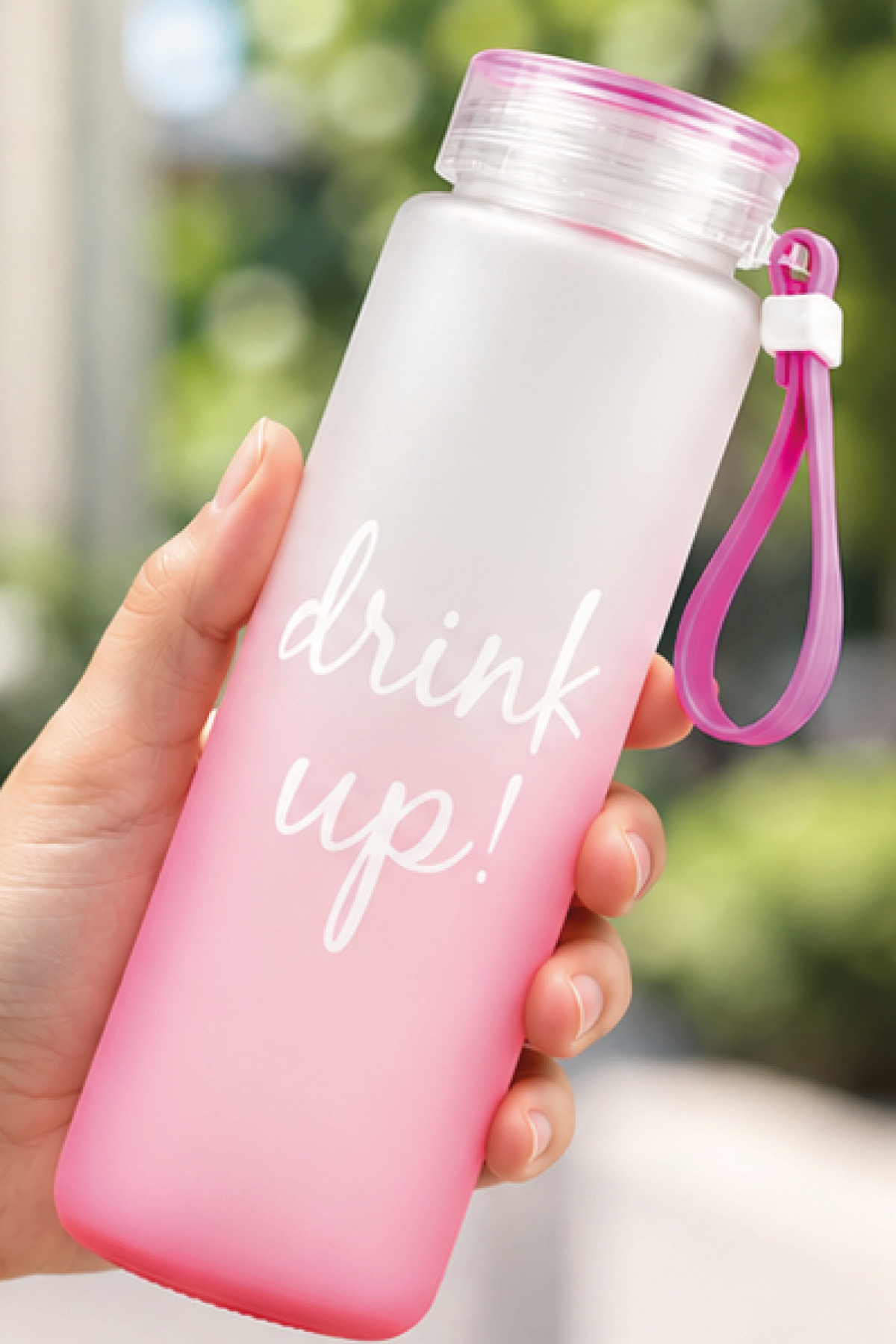 VAESKE TUTAMAÇLI BUZLU CAM MATARA 480ML (PEMBE)